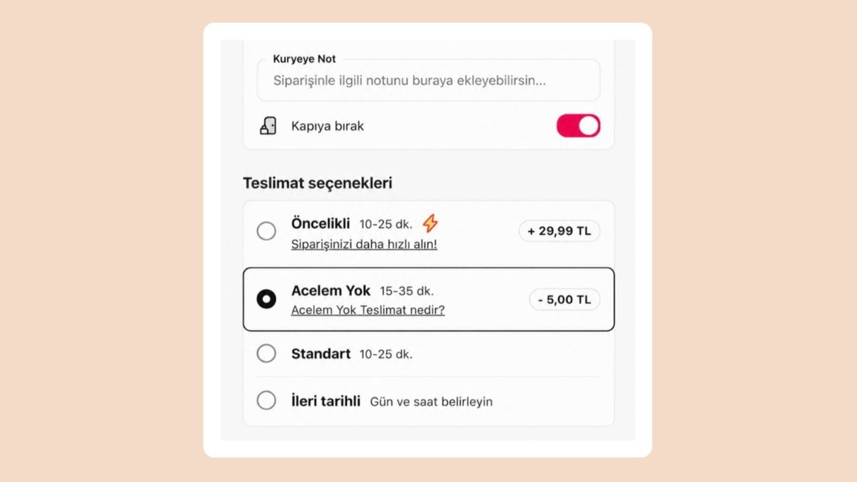 Yemeksepeti’nin “Acelem Yok” Seçeneğiyle 5₺ İndirim
